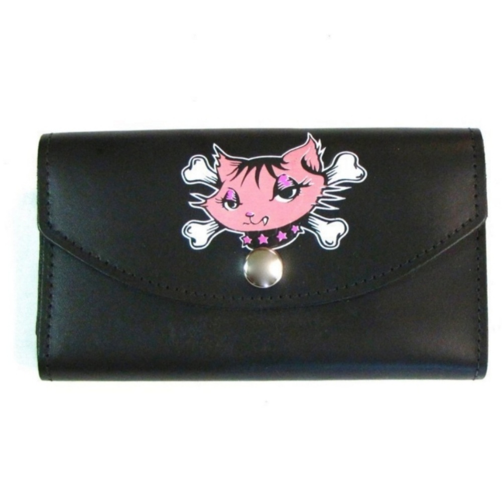 Kitty Crossbones Leather Organizer Clutch Wallet